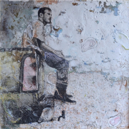 Shell Beach by Ember Soberman | Encaustic paint, plaster, wooden frame Shell Beach